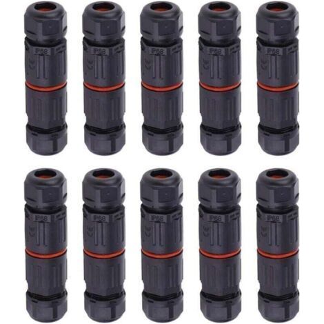 10 PCS IP68 Etanche Connecteur de Câble Electrique, Femelle 3 Broches Connecteurs Etanches Prise de Courant Extérieure Raccord de Connecteur Fil Etanche