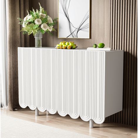 buffet meuble rangement 4 portes salon MDF blanc 120 cm OKMYHOME (1/5)