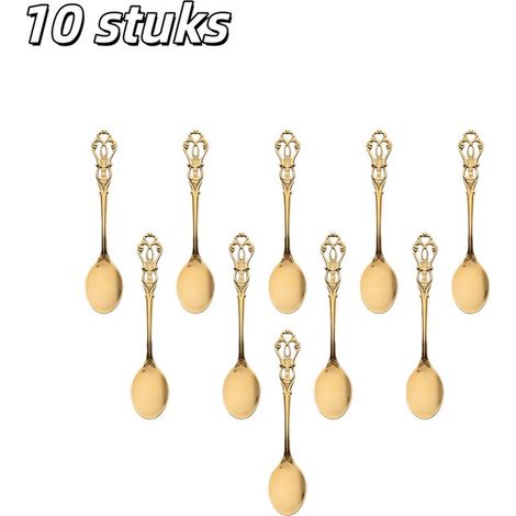 Ensemble de 10 cuillères à dessert, petites cuillères à café, ensemble de cuillères à mélanger en acier inoxydable, couverts vintage sculptés pour fêtes, mariages, soirées (1/5)