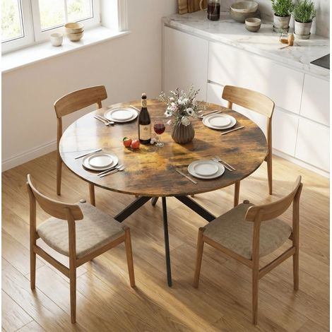 Runder Esstisch Holz Rustic Brown mit schwarzen Stahlbeinen, Ø120x75 cm, für 4 Personen (1/5)