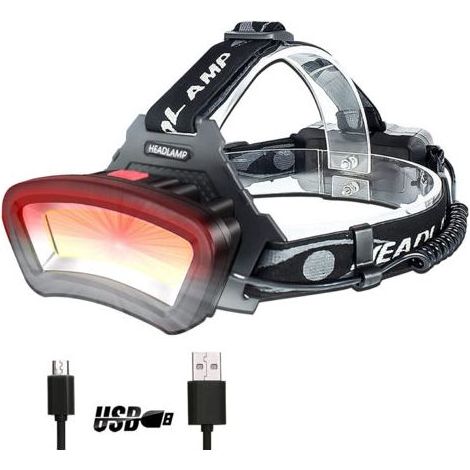 COB-Stirnlampe, LED-Stirnlampe mit USB-aufladbarem Rotlicht, 2000 Lumen, robust für Autoreparaturen und Bauarbeiten bei Nacht – 7–14 Stunden Betriebsdauer (1/4)