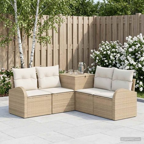 vidaXL Set di divani 5 pz Beige e Bianco Crema 179 x 179 x 85 cm (1/5)