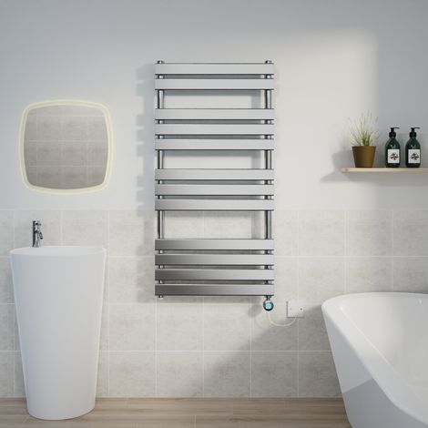 Flat Electric Towel Rail Thermostatic Timer Chrome 1200x600mm