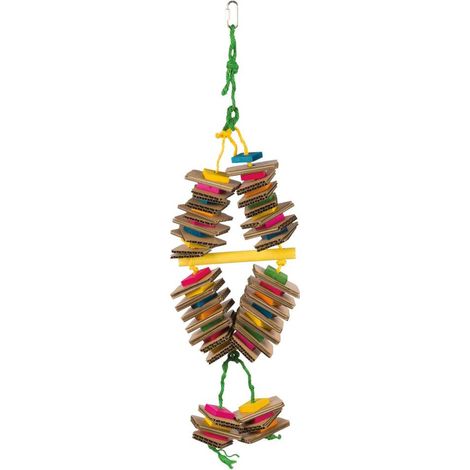 Jouet sur corde sisal + carton, bois, multicol. - 18 × 35 cm
