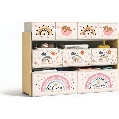 Rangement Enfants 3 Niveaux 9 Bacs Tissu MDF Jaune giallo (1/5)