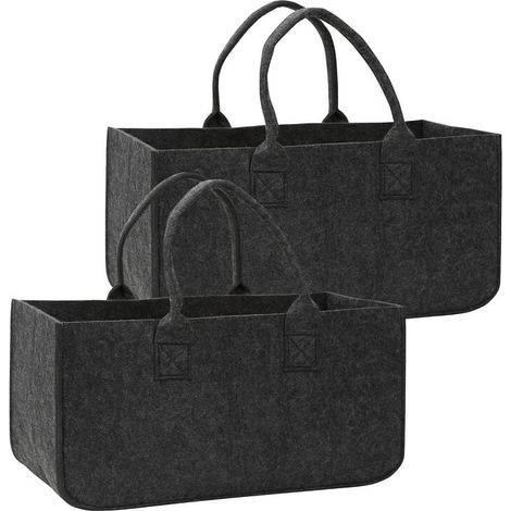 ALOVZE Filztaschen 2 Stück Filzkorb für Brennholz Einkaufstasche Faltbarer Filzholzkorb Groß - Dunkelgrau 50 x 25 x 25cm (1/3)