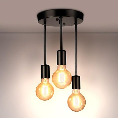 Plafonnier 3 Flammes - Plafonnier Vintage Noir, E27 Lampe de Cuisine Suspendu Lustre, Plafonnier Industriel Rétro Pour Salle à Manger Cuisine Salon Bar Restaurant (1/5)