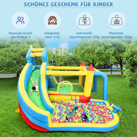 LIBERTÉ Château gonflable 5 en 1 pour enfants de 3 à 10 ans, souffleur inclus, avec toboggan, zone de saut, piscine , filet de foot (1/5)