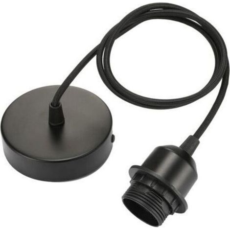 Suspension E27 avec anneau à vis, câble tissu réglable 100cm, suspension compatible avec abat-jour, douille idéale pour suspension de cuisine, noir