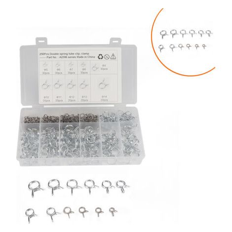 Ahlsen 250 Stück Federschlauchschellen für Kraftstoffschläuche, Federschlauchschellen 5 mm, 6 mm, 7 mm, 8 mm, 9 mm, 10 mm, 11 mm, 12 mm (1/4)