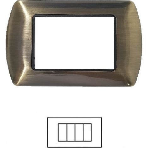 Placca 4 Posti BRONZO SPAZZOLATO LIVING International Compatibile in Acciaio