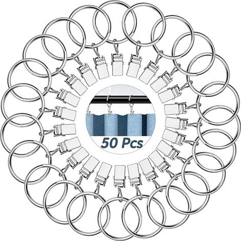 Crochets d'anneau de rideau en acier inoxydable, 50 pièces, clip silencieux, anneaux romains, accessoires de rideau (1/5)
