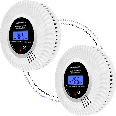 Détecteur de Fumée et de Monoxyde de Carbone interconnecté sans Fil, Détecteurs de Fumée pré-connectés avec Batterie 10 Ans, Alarme pour Fumée et CO avec écran LCD, Lot de 2 (1/5)