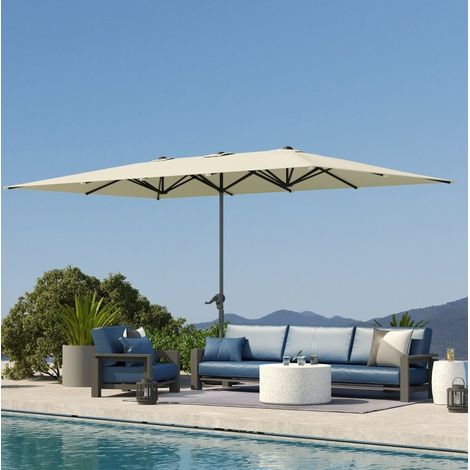 Ombrellone doppio in alluminio crema bianco 451 x 264 cm con manovella, tessuto in poliestere UPF50+, senza base (1/5)