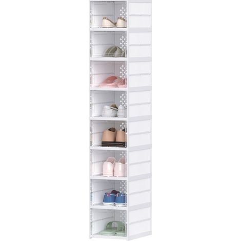 Scatole porta scarpe impilabili e pieghevoli, 8 pezzi, porta trasparente, bianche (1/5)