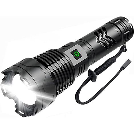 Lampe Torche - LED Rechargeable - 120000 Lumen - Zoom Réglable - Étanche IP67 - 5 Modes - Alliage Aluminium - 2 Batteries 26650 5000 mAh - Pour Camping Sécurité Plein Air (1/5)
