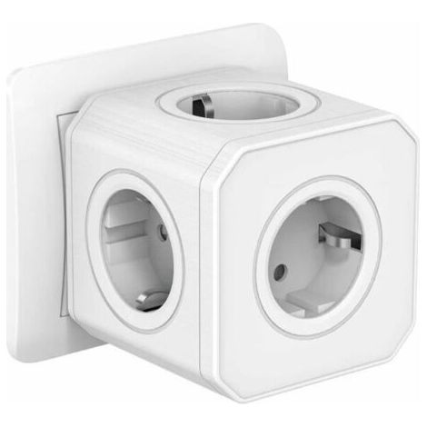 Multiprise cubique 5 en 1 avec protection contre les surcharges et les surtensions, 4000 W/16 A, avec porte de sécurité, idéale pour le bureau et les voyages. (1/4)