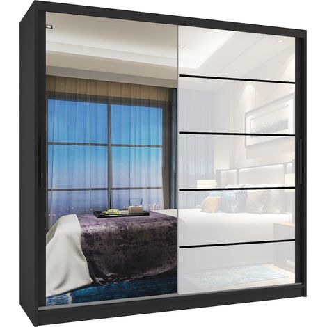 Schiebeschrank Belini 200 cm Mit Schubladen mit Spiegel weiß glänzend Hersteller (1/4)