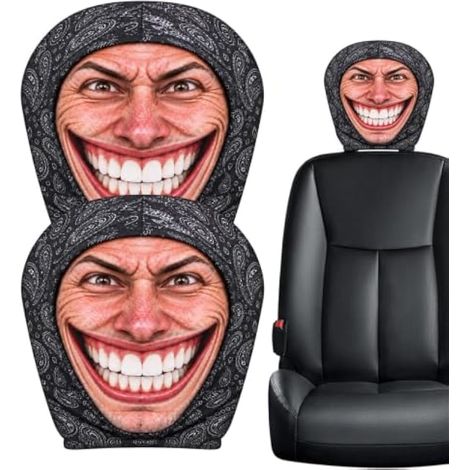 Générique Housse d'Appuie-Tête pour Voiture 2 Pièces Visage Drôle Élastique (1/4)