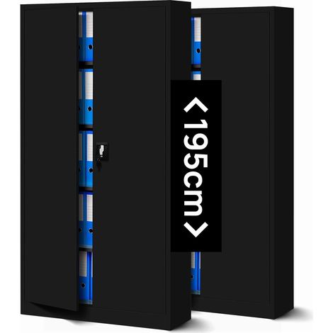 2er Set Aktenschrank C001H Büroschrank Metallschrank Stahlschrank Werkzeugschrank Stahlblech Pulverbeschichtet 195 cm x 90 cm x 40 cm (schwarz/schwarz)