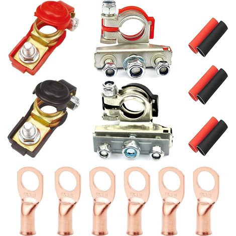 2 Paire Bornes de Batterie Connecteur de Pince Cosse Battery Terminal avec 6 Anneau en Cuivre pour Voiture Positive et Négative,Connecteur de Pince Cosse Battery Terminal (1/5)