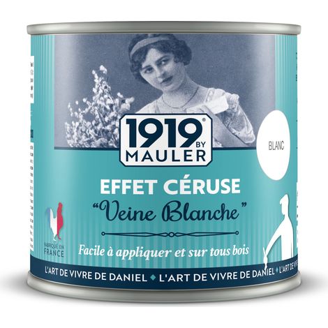 Peinture céruse bois blanchi 1L blanc – Aspect satiné – Recouvrable par diverses finitions – Pour bois tanniques et exotiques – 1919 By Mauler