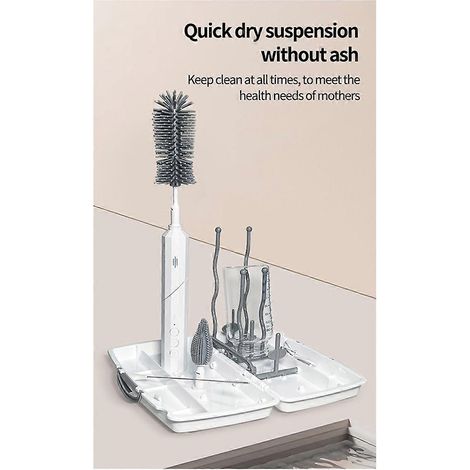 Ensemble de brosses de nettoyage de biberons automatiques rechargeables avec égouttoir-- (1/5)