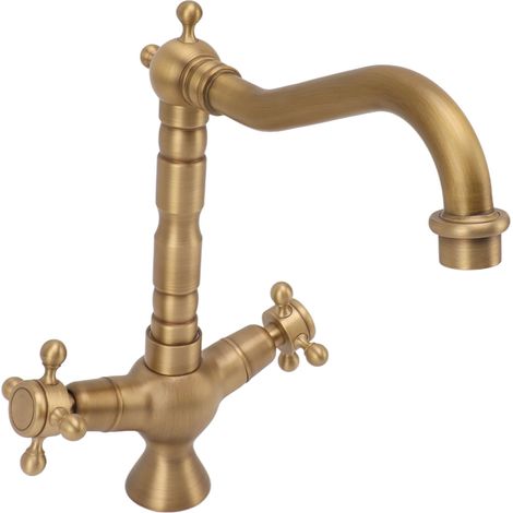 Mitigeur Rétro Européen à Double Poignée en Cuivre, Robinet Mélangeur Eau Chaude/Froide pour Salle de Bains et Cuisine (1/5)