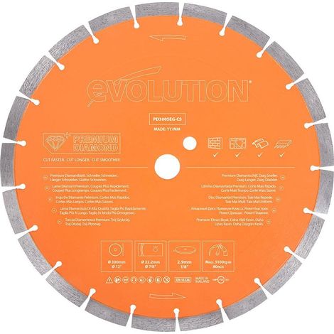 Evolution 300mm Premium Diamond Disc Cutter Blade With High Diamond Concentration, Segmented Edge and 22.2mm Bore