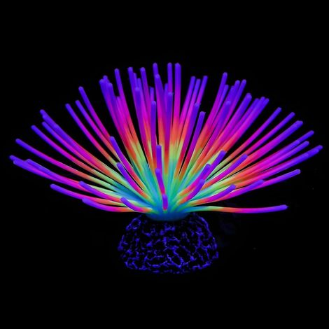 Boule décorative artificielle en silicone imitant un oursin arc-en-ciel, avec effet lumineux, pour aquarium. (1/5)