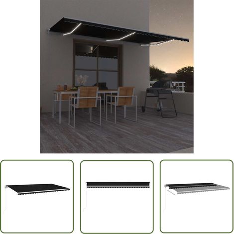 The Living Store Auvent automatique capteur de vent et LED 600x300 cm Anthracite - Auvent Retractable - Pergola Bioclimatique - Abri Solaire - Parasol Extensible - Protection Solaire Extérieure (1/5)