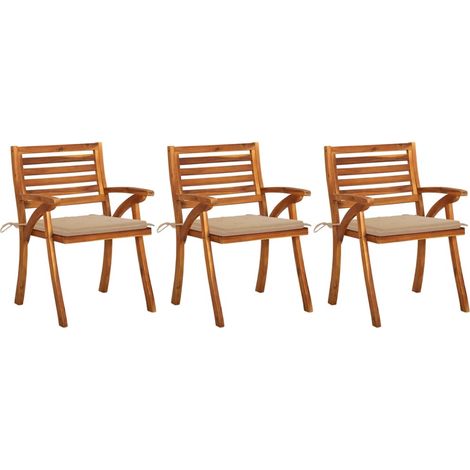 Lot de 3 Chaises de salle à manger de jardin avec coussins - Chaises à dîner de jardin Acacia massif BV741244 - BonneVie (1/5)