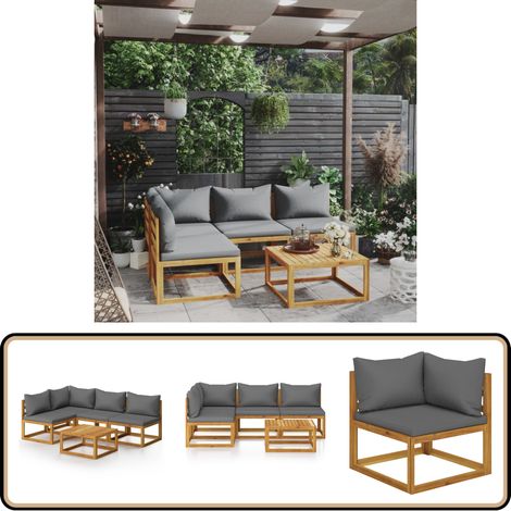5-tlg. Garten-Lounge-Set mit Auflagen Massivholz Akazie - Gartenmöbel - Loungesessel - Holzsessel - Outdoor Möbel - Esszimmergarnituren