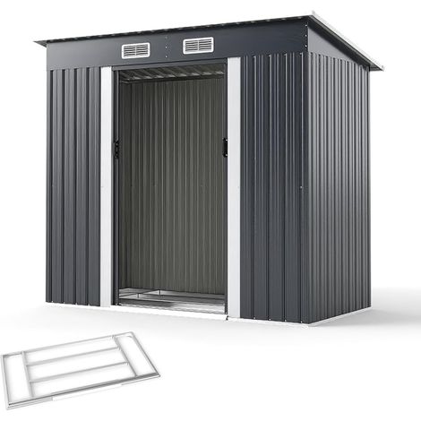 Goplus – Abri de jardin métal galvanisé 2m² – Dimensions 213 x 112 x 186 cm – Résistant aux intempéries – Toit incliné avec bouches d'aération – Double porte coulissante