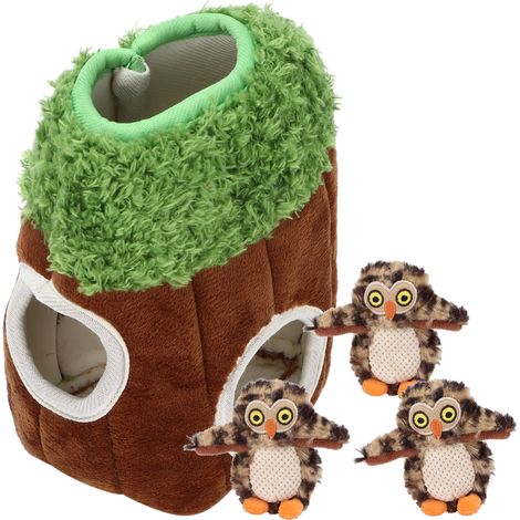 Peluche couineuse douce en forme de trou d'arbre pour chien, jouet de recherche et de cache-cache avec hibou en peluche - Accessoires pour animaux de compagnie (1/5)