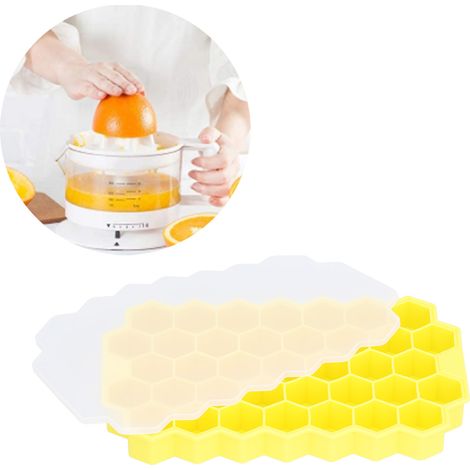 Bac à glaçons alvéolé à 37 compartiments avec couvercle en silicone alimentaire, jaune, pour bar et maison (1/5)
