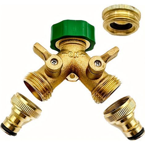 Raccord de Tuyau d’Arrosage G3/4 (Norme Européenne) – Diviseur 1→2 avec Connecteurs Femelles et Adaptateur 1/2"–3/4", Manchon en Caoutchouc (1/5)