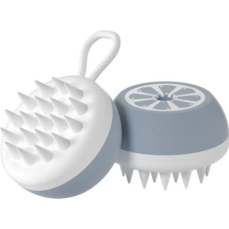 Brosse à shampoing en silicone pour chiens et chats – Brosse de lavage avec distributeur de savon – Brosse de massage – Utilisation sur peau sèche ou mouillée – Grise