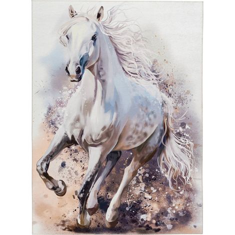Tapis enfant cheval blanc jacquard doux antidérapant - 120 x 80 cm (1/3)