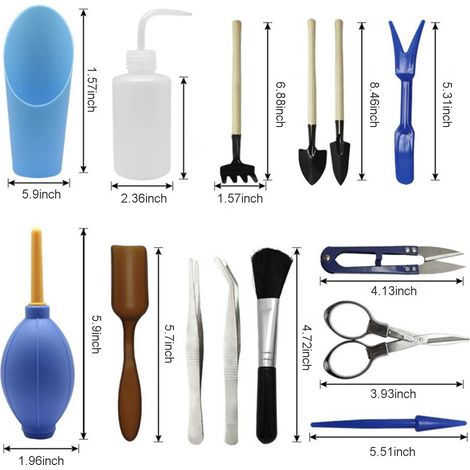 Juego de 14 herramientas de jardinería para plantar y trasplantar suculentas y bonsáis en miniatura. Ideal para el hogar, la oficina y el jardín.