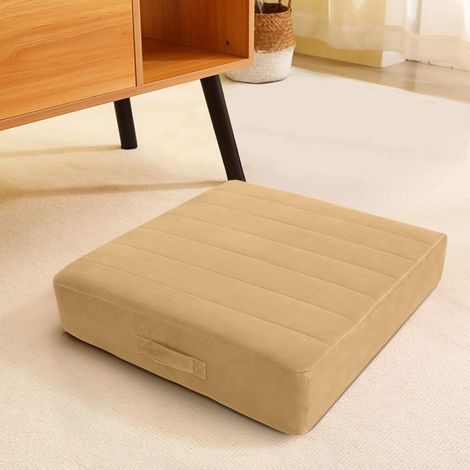 Quadratisches Bodenkissen für Erwachsene und Kinder, großes Meditationskissen mit dickem Schaumstoff und weichem getuftetem Bezug, waschbares großes Sitz-Yogakissen, 45 cm, Khaki (1/5)