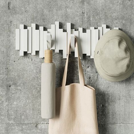 White Wall-Mounted Coat Rack with 5 Folding Hooks (1/4)