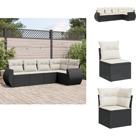 Salon de jardin 5 pcs avec coussins noir résine tressée - Ensemble Salon De Jardin - Mobilier Extérieur - Canapé Jardin - Chaise Lounge - Table Basse (1/5)