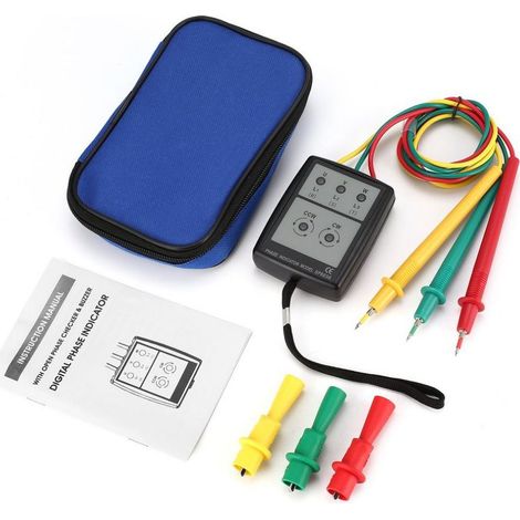 Tester di monofase trifase trifase portatile con indicatore digitale-ordine rilevatore di fase, sequenza di fase e corrente tester con indicatore LED e buzzer. (1/5)