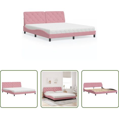 vidaXL Coussin de tête - Lit avec matelas rose 180x200 cm velours (1/5)
