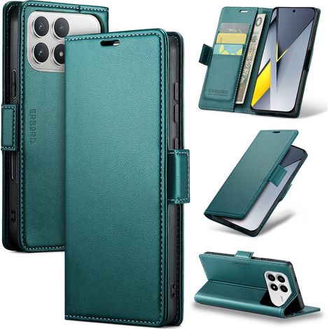Funda para Xiaomi Poco F8 Pro, tipo cartera con tapa abatible color lichi brillante, verde. (1/5)