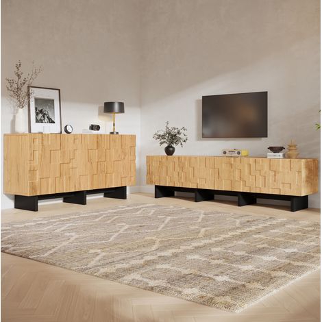 Conjunto TV y aparador de MDF y aglomerado efecto madera natural, 180/140 cm, OKWISH (1/5)