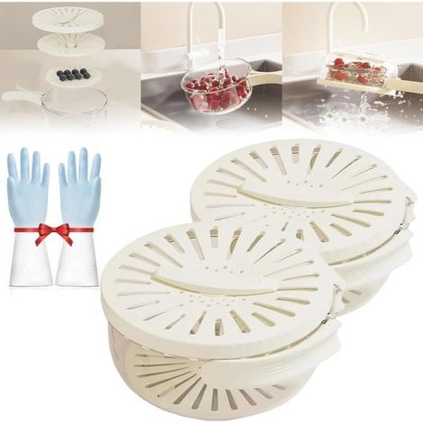Multifunctional Fruit Vegetable Washing Bowl,Draining Basket With Lid,Kitchen Colander Bowl Strainer And Lids,Layered Drain Basin (1/4)