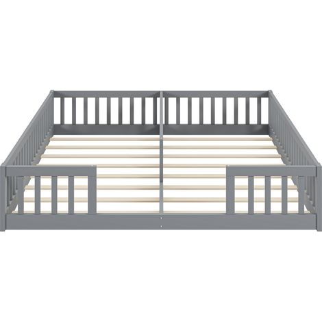 Letto infantile doppio 90 x 200 cm con sponde e rete a doghe, pino e MDF, grigio (1/5)