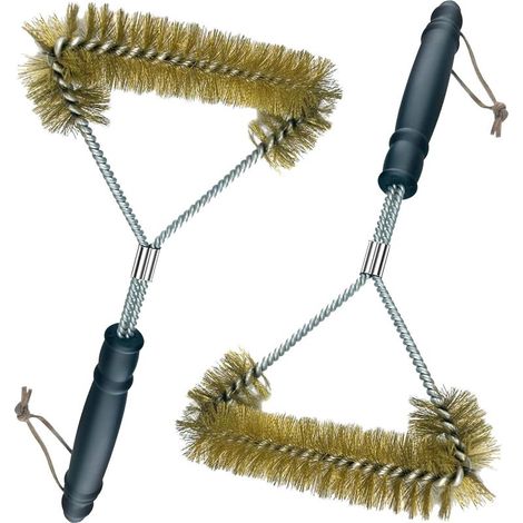2 pezzi Spazzola per Barbecue, 12 pollici/30,5 cm Accessori per BBQ, con setole in ottone, protezione anti-scottatura, per pulire rapidamente ed efficacemente tutte le griglie a 360° (1/5)